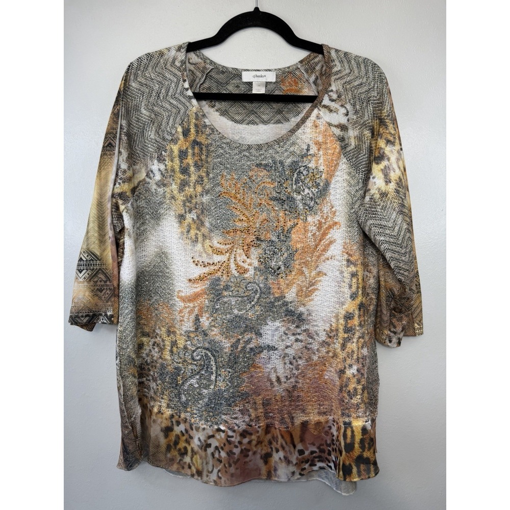 CJ Banks Plus Size Animal Print Blouse With Dimensional Fabric Size 1X